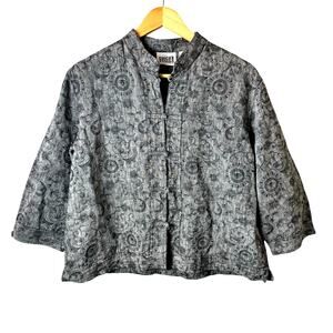 Chicos Design Linen Jacket Asian Inspired Lagenlook Vintage Artsy Boho Hippie